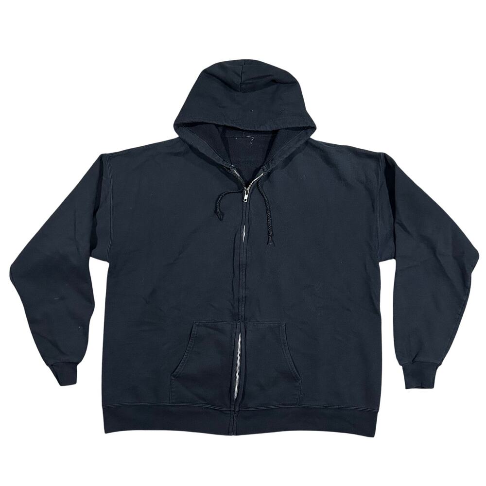 Vintage Black Hoodie Men’s XL Full Zip Blank Essential Sweatshirt Y2K